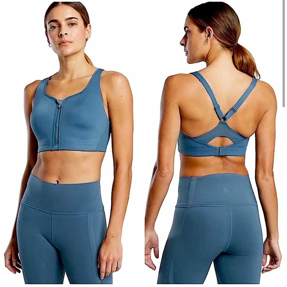 36DD Athleta Teal Advance Zip Front Sports Bra High impact excellent support EUC